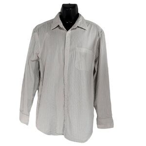 Reverb White Silver Pinstriped Button Down Shirt Sz XL Long Sleeve